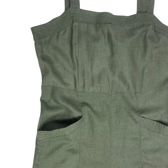 Nicole Miller Sleeveless Utility Wide Leg Linen Jumpsuit Women 2 Green Oversized - Picture 4 of 14